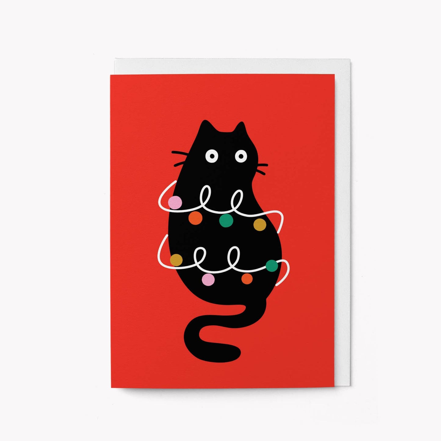 Graphic Factory - Christmas Lights Cat - Greeting card: Biodegradable cello