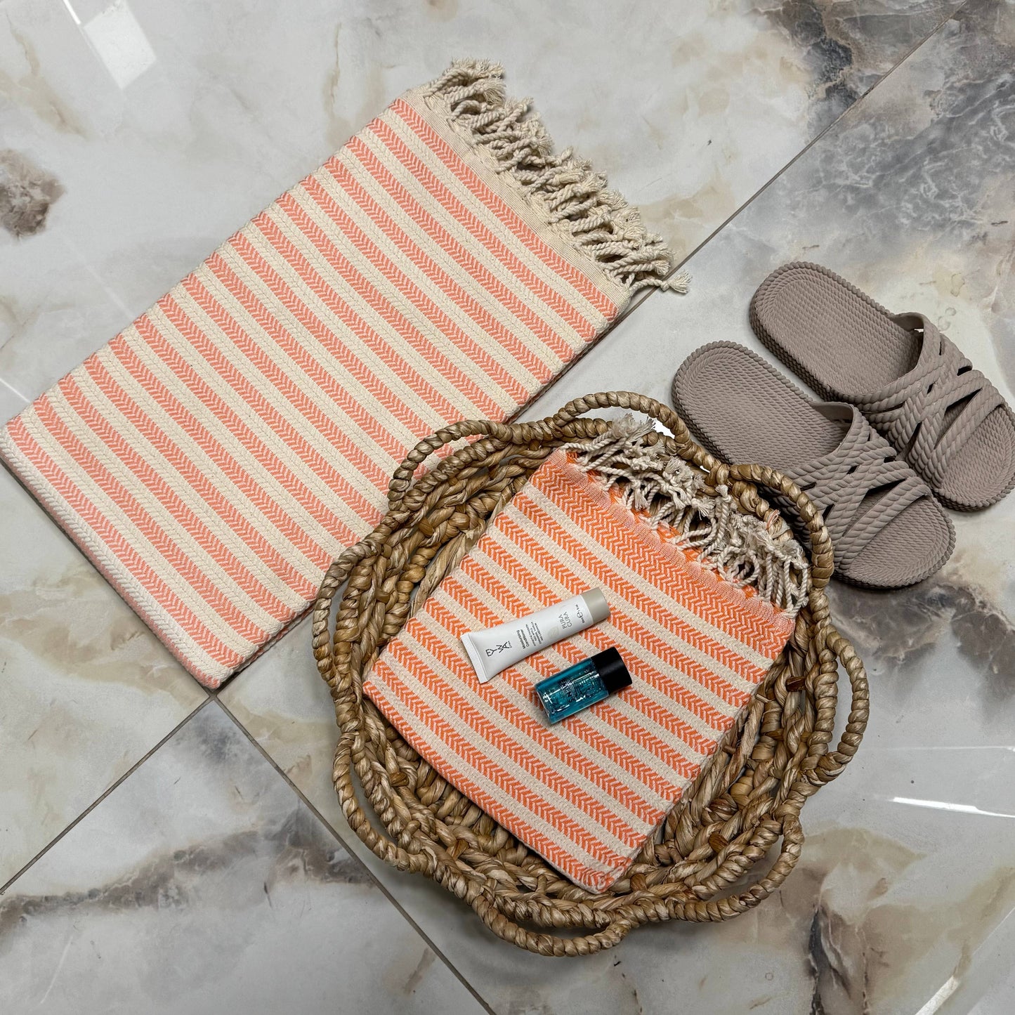 Handwoven Turkish Cotton Towel – Coral