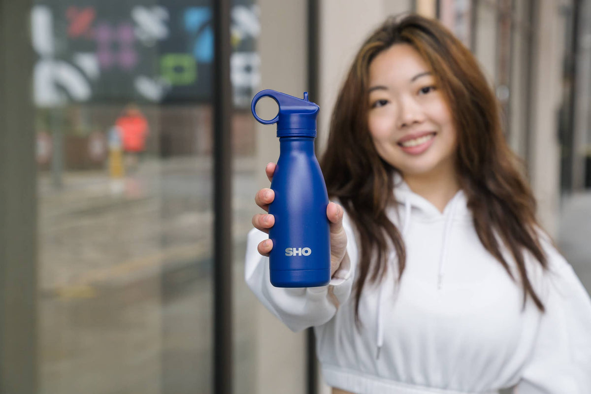 SHO - Original Bottle & Straw Lid┃Insulated Reusable Water Bottle: Colours / Midnight Blue with Straw Lid / 260ml
