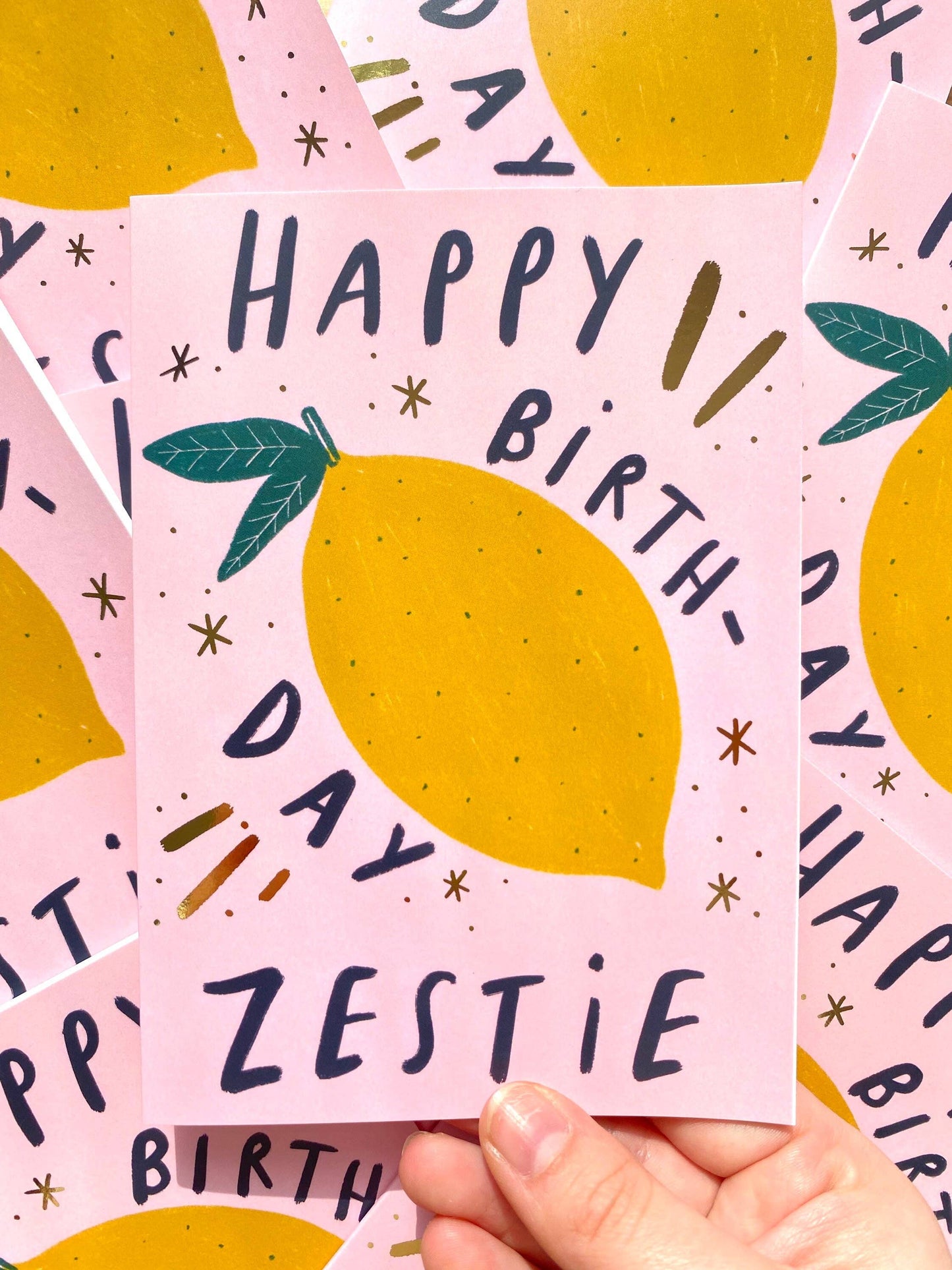 Kerrie Illustrates - Happy Birthday Zestie Gold Foil Greetings Card | Punny Bday