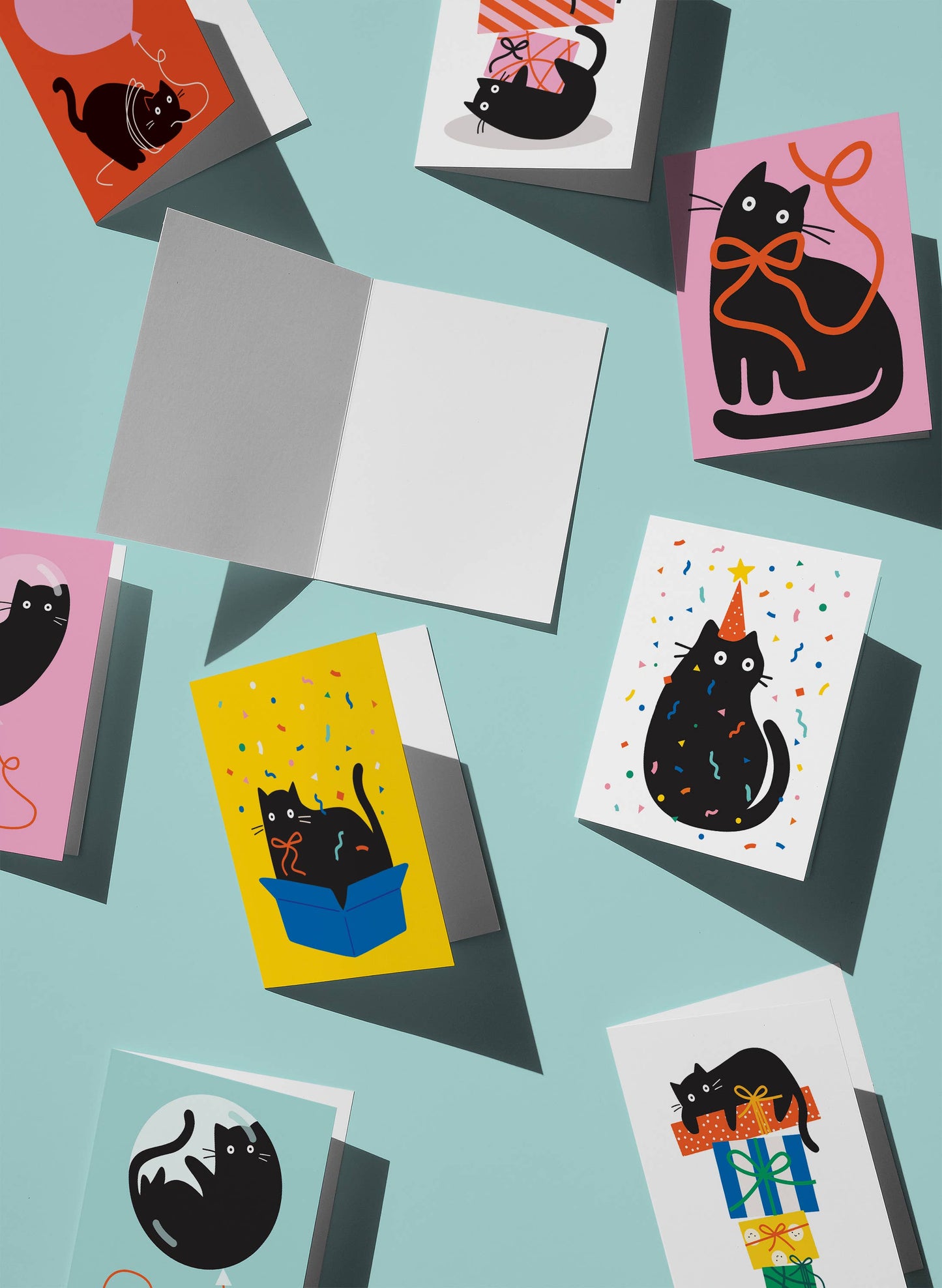 Graphic Factory - Ribbon Cat - Greeting card: Biodegradable cello