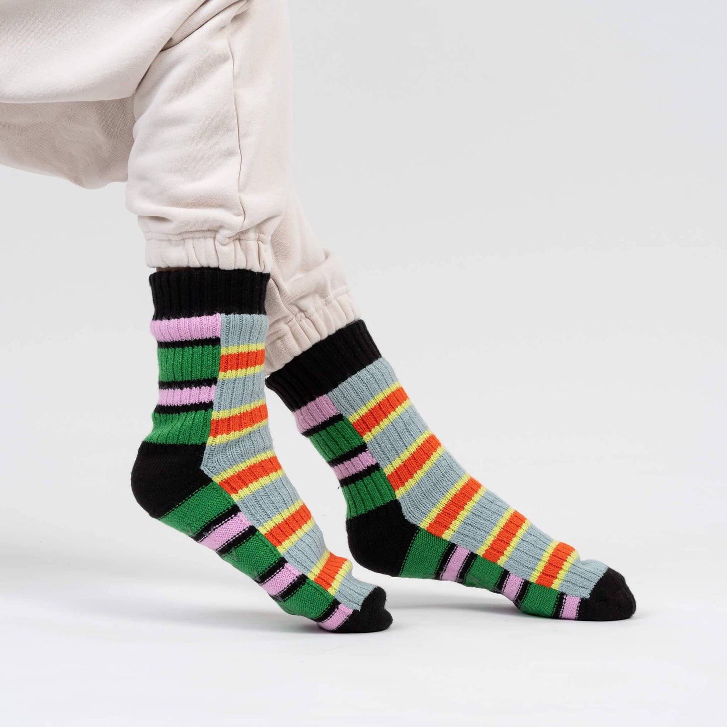 VERLOOP Zipper Stripe House Socks: Poppy Stone Blue