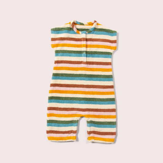 Little Green Radicals - Rainbow Striped Baby Towelling Romper