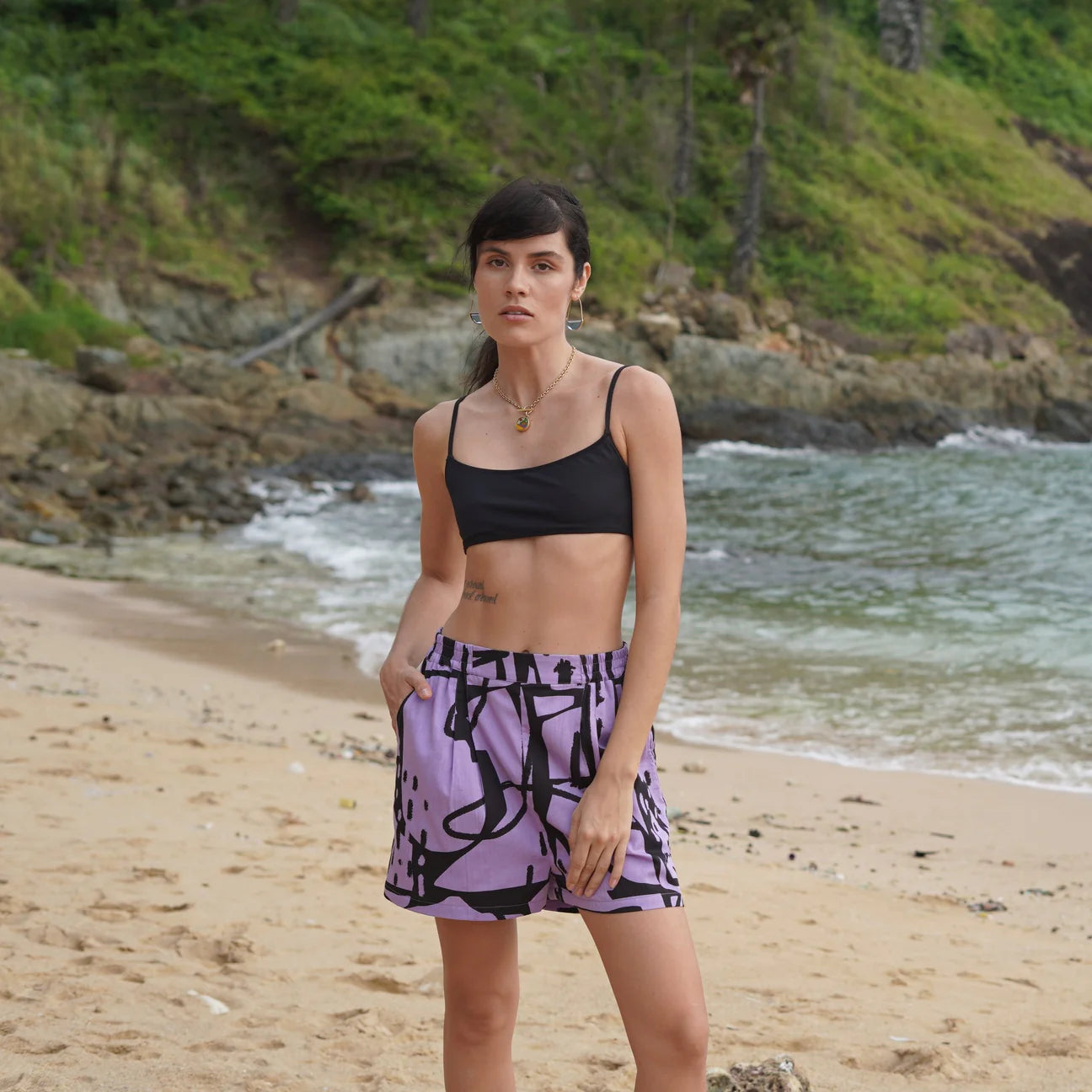Miss Pompom Lilac Paint Splash Holiday Shorts