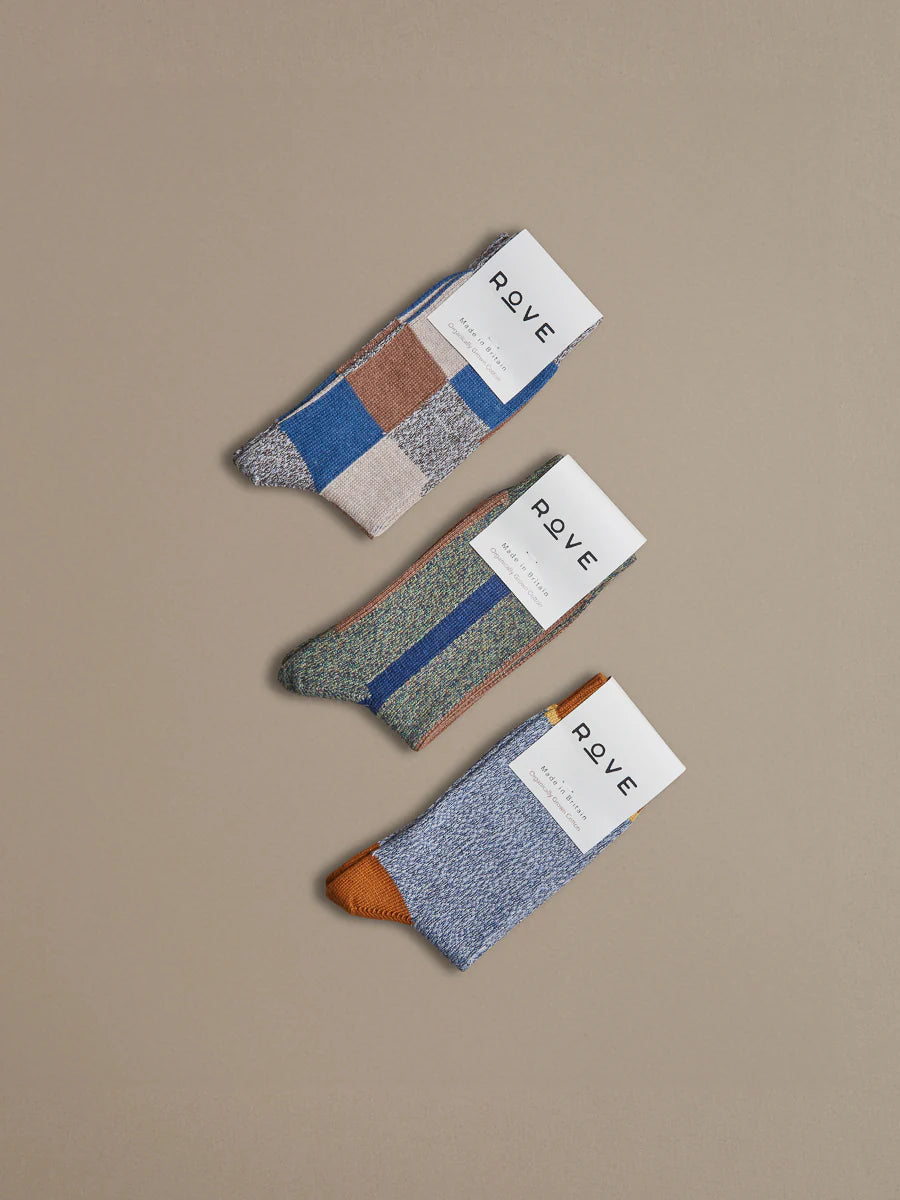 Rove Organic Cotton Socks | Vertical Stripe Blue