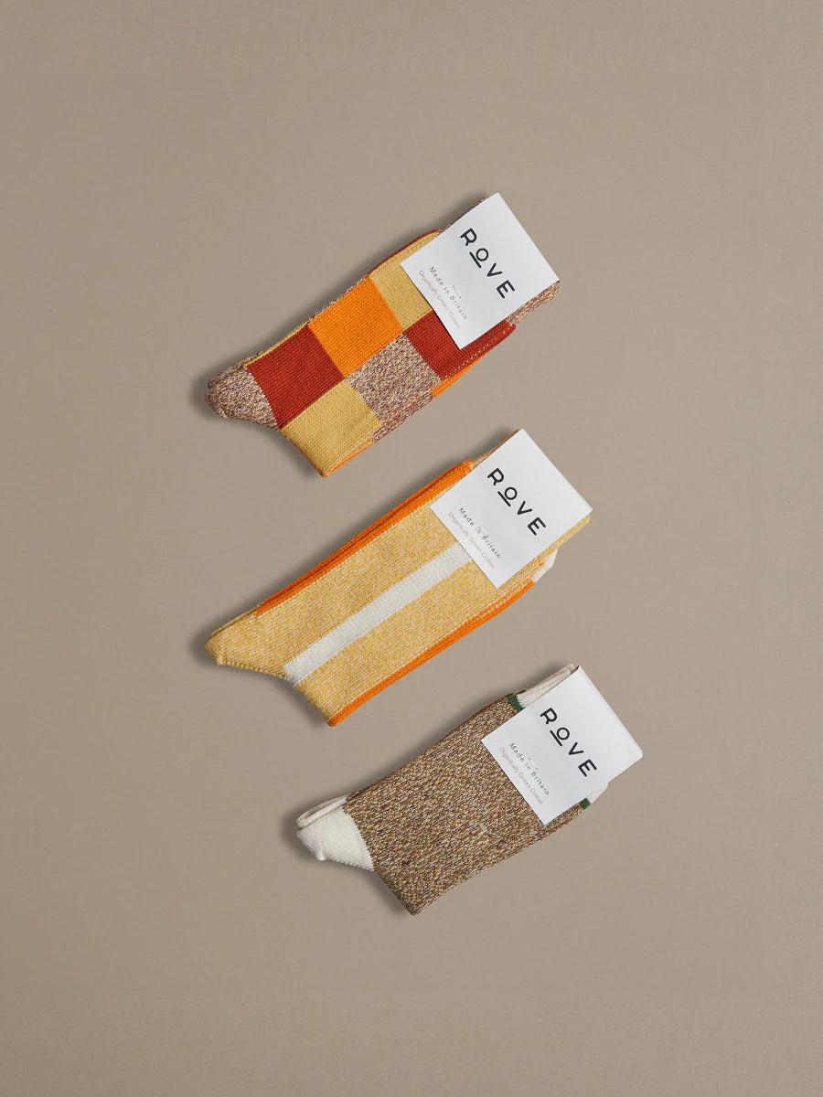 Rove Organic Cotton Socks | Patchwork Orange