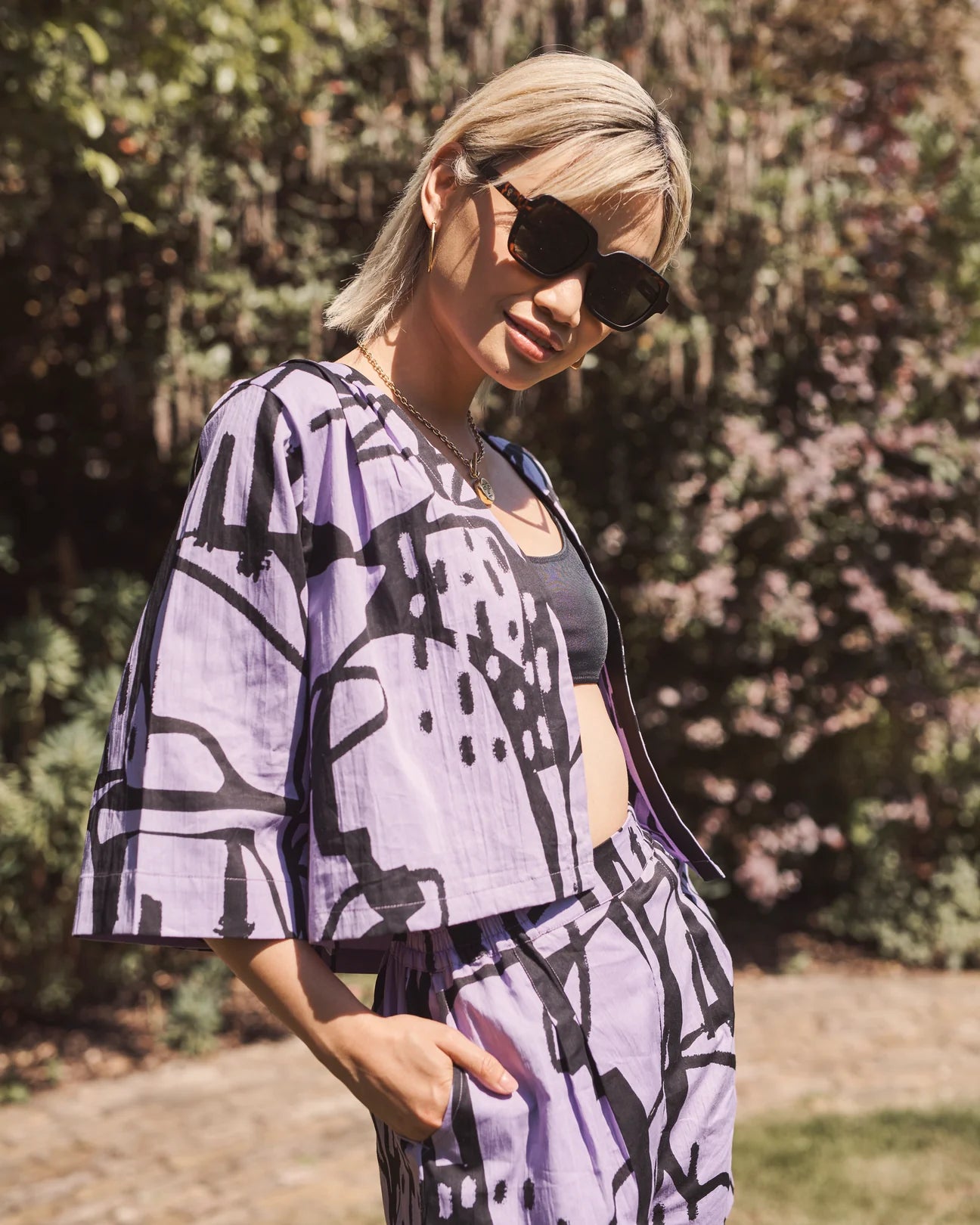 Miss Pompom Lilac Paint Cropped Swing Jacket