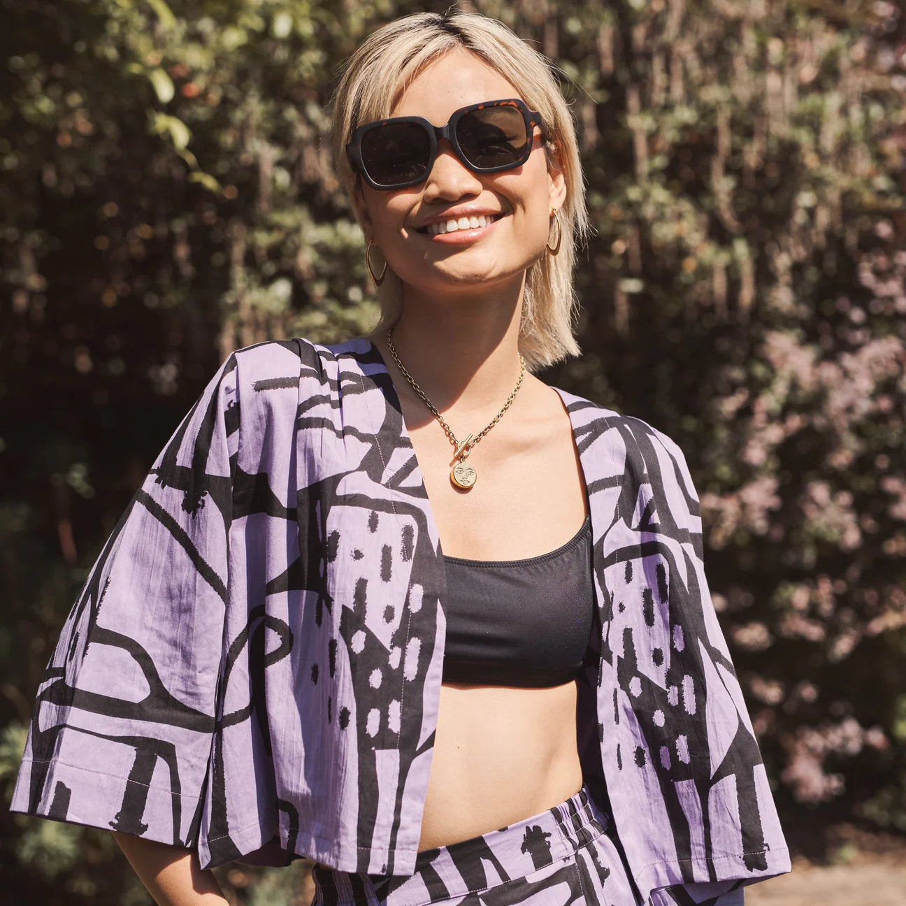 Miss Pompom Lilac Paint Cropped Swing Jacket