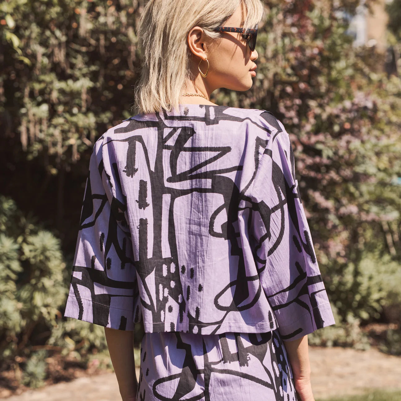 Miss Pompom Lilac Paint Cropped Swing Jacket