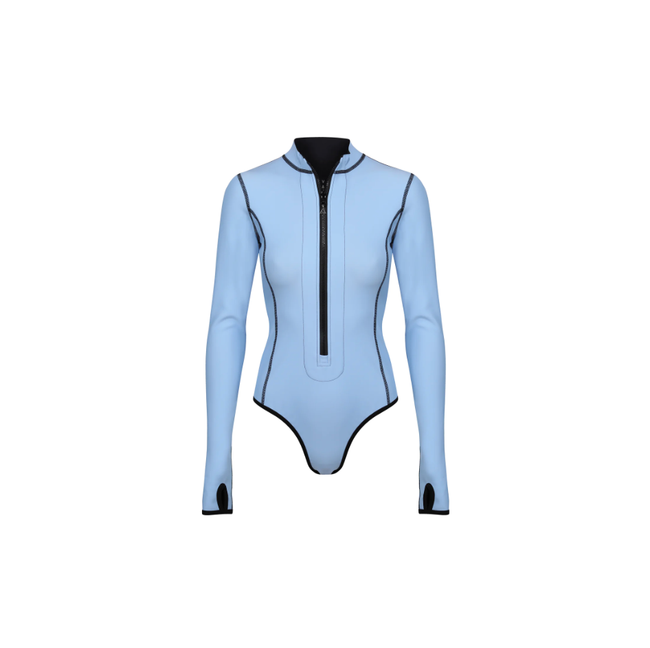 Davy J - The Bonded Long Sleeve Swimsuit - Powder Blue/Black
