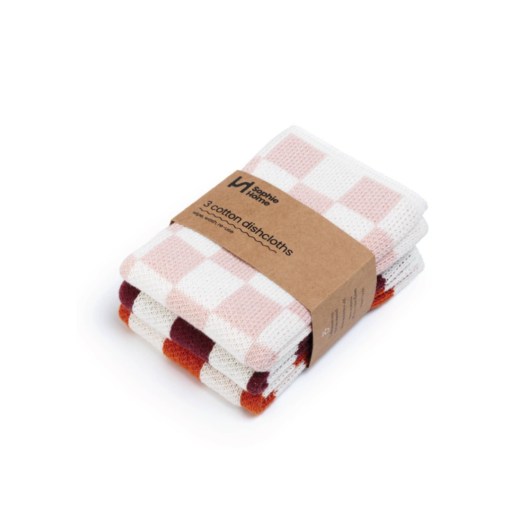 Sophie Home Ltd - Reusable & Eco-Friendly Cotton Knit Dishcloths: Check Orange