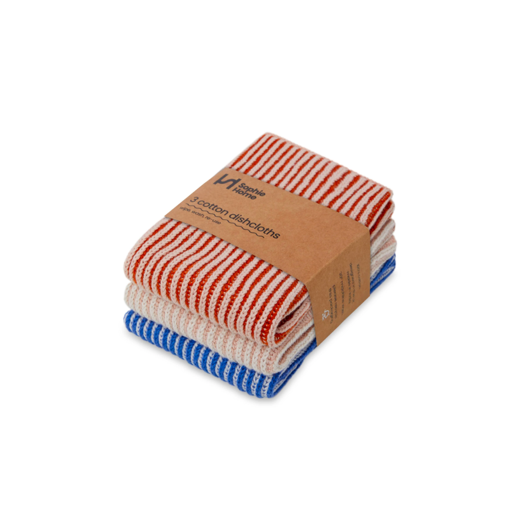 Sophie Home Reusable & Eco-Friendly Cotton Dishcloths - Ribbed Cobalt