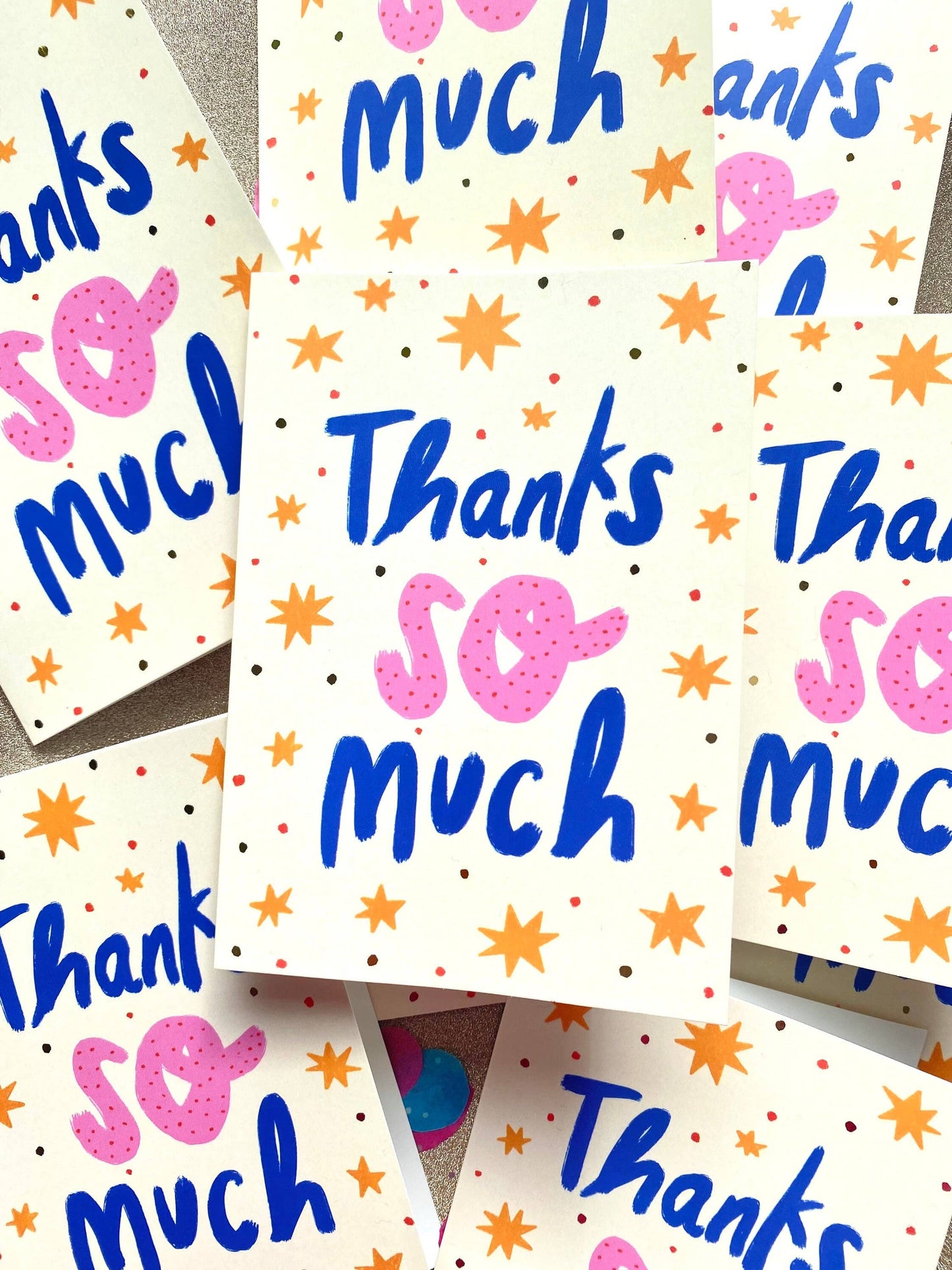 Kerrie Illustrates - Thank You So Much Patterned Gold Stars Greetings Card Thanks