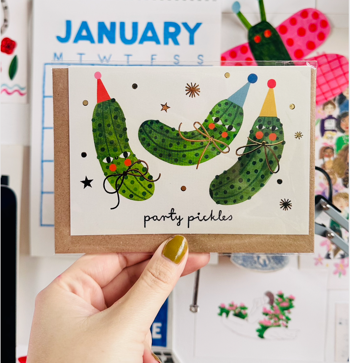 Daria Solak Illustrations - PARTY PICKLES gold foil card