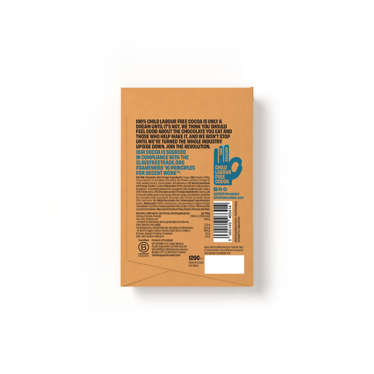 UP-UP Chocolate - Sweet Orange Milk Chocolate Bar 120G/4.2OZ