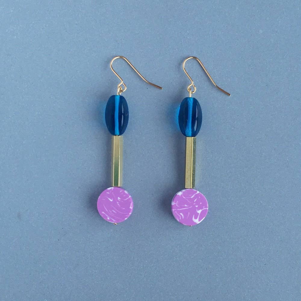 Loela - Drop Earrings - India Pink and Teal: Gold Plated
