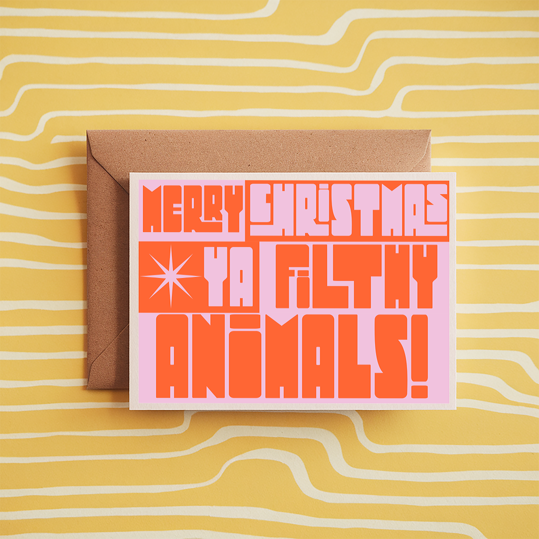Blue Iris Designs Co - Merry Christmas Ya Filthy Animal Christmas card: Cello Bag (Biodegradeable) / A6