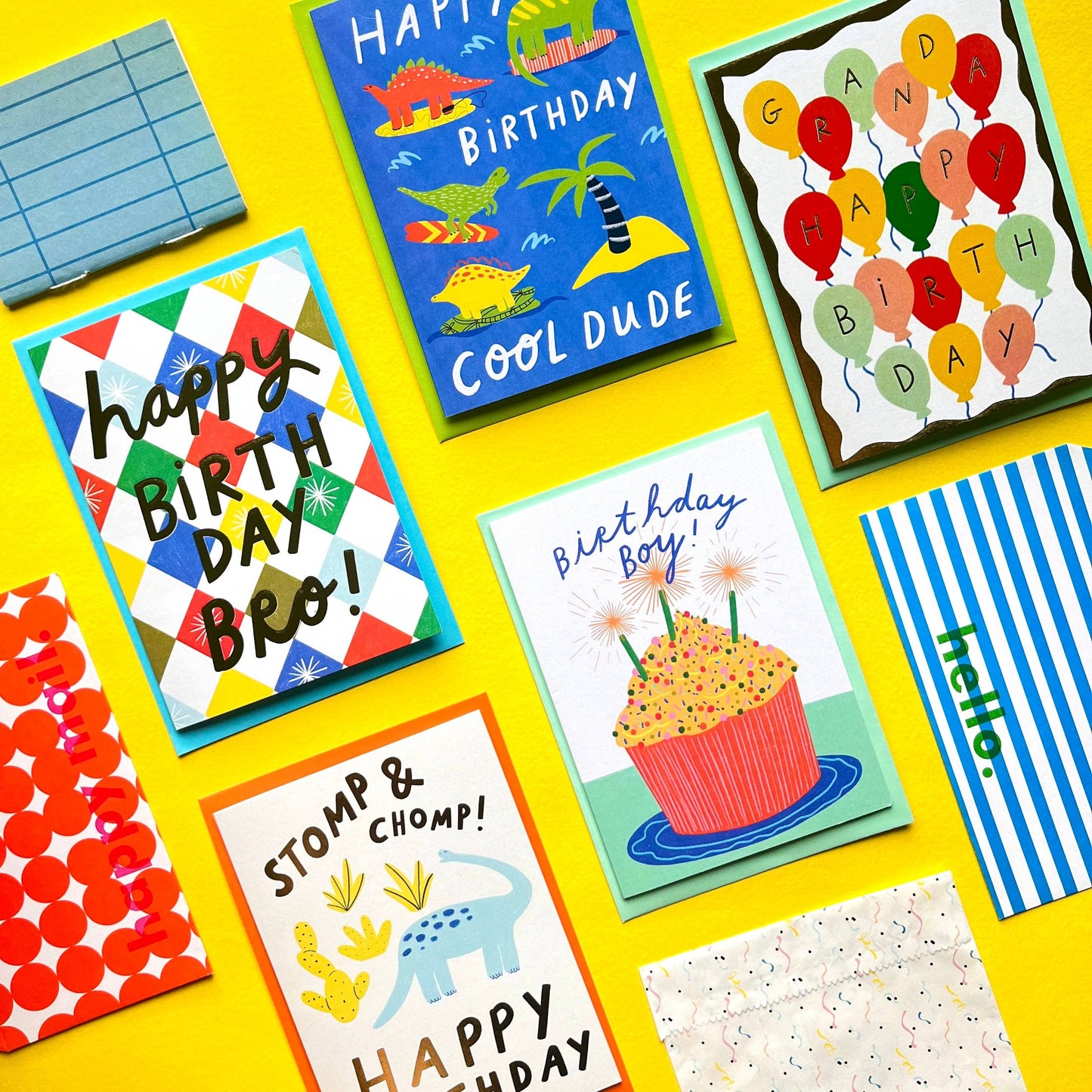 Kerrie Illustrates - Stomp & Chomp Dinosaur Birthday Greeting Card | Blue Boys Bday Celebrate Kids Birthday T-Rex Gold Foil