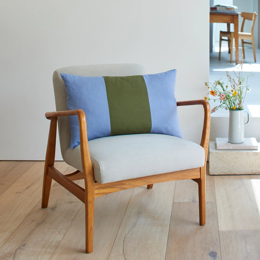 Catherine Colebrook Triple Colour Block Linen Cushion - Denim / Jungle