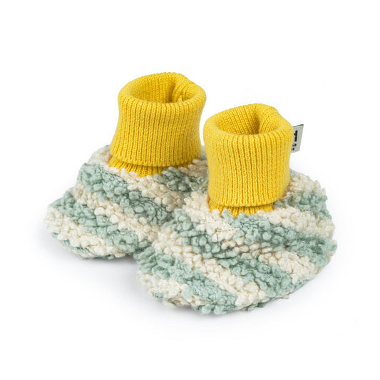Sophie Home - Cotton Knit Baby Slipper Socks: Boucle Striped Aqua