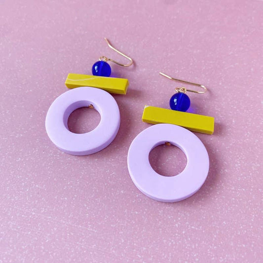 Loela - Sol Earrings - Lavender & Mustard: Gold Plated Hooks