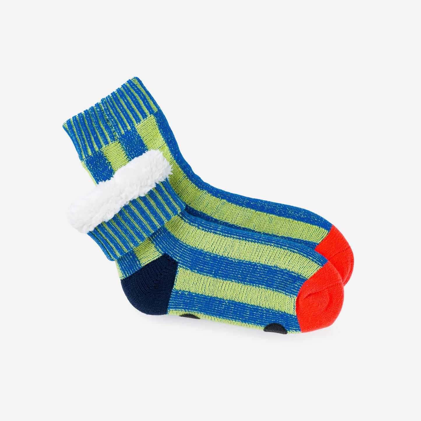 VERLOOP Big Stripe House Socks: Lime Cobalt