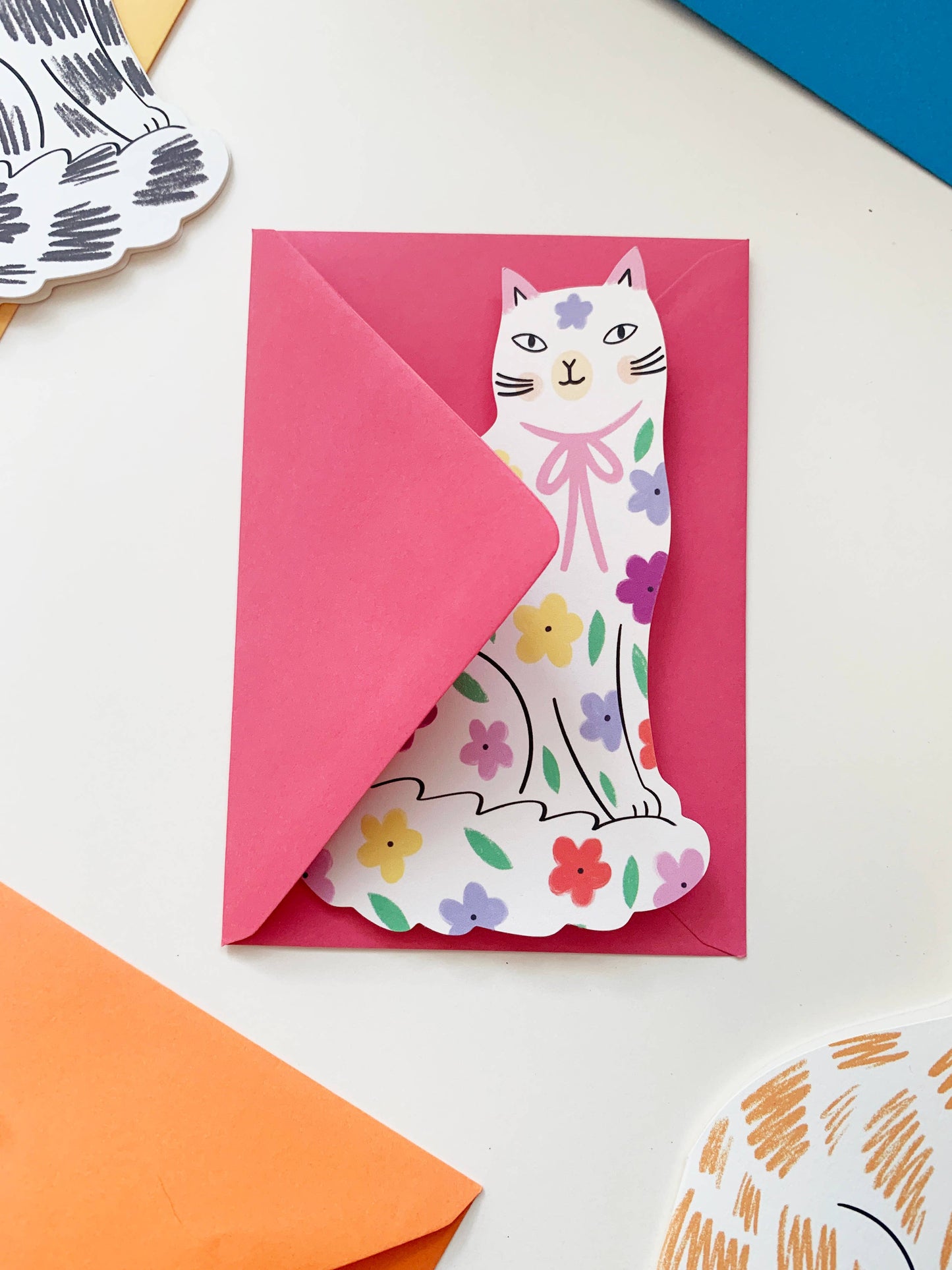 Kitty Kenda Papergoods - Sitting Kitty Shaped Greeting Card 4 colours: Black/White