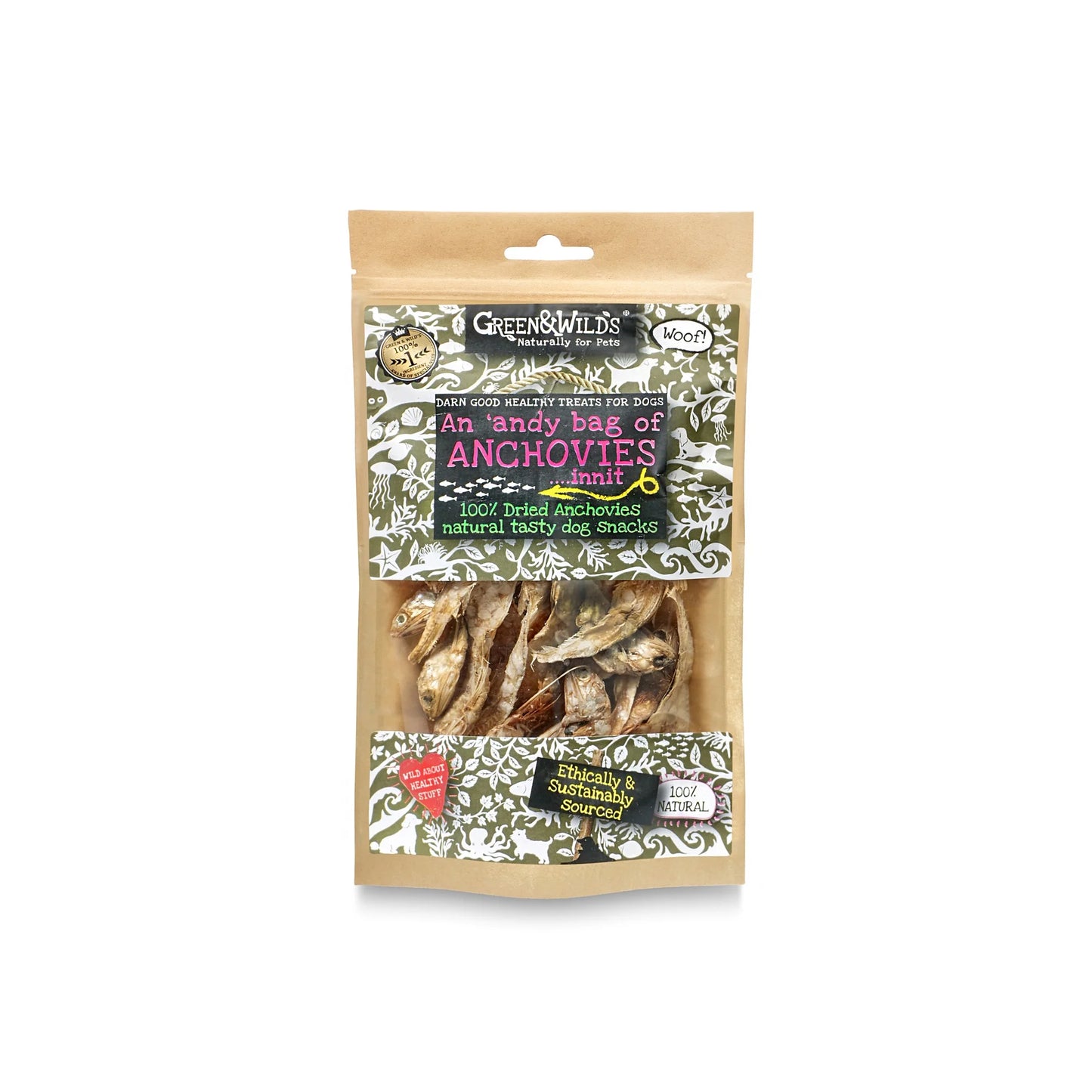 Green & Wilds 'Andy Bag of Anchovies, 50g Dog Treats