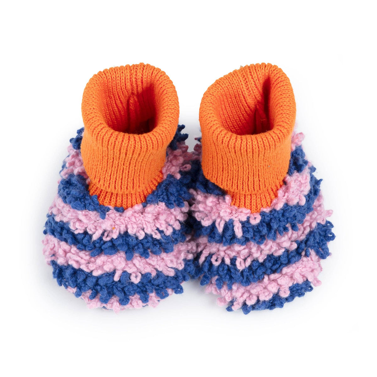 Sophie Home - Cotton Knit Baby Slipper Socks: Boucle Striped Cobalt
