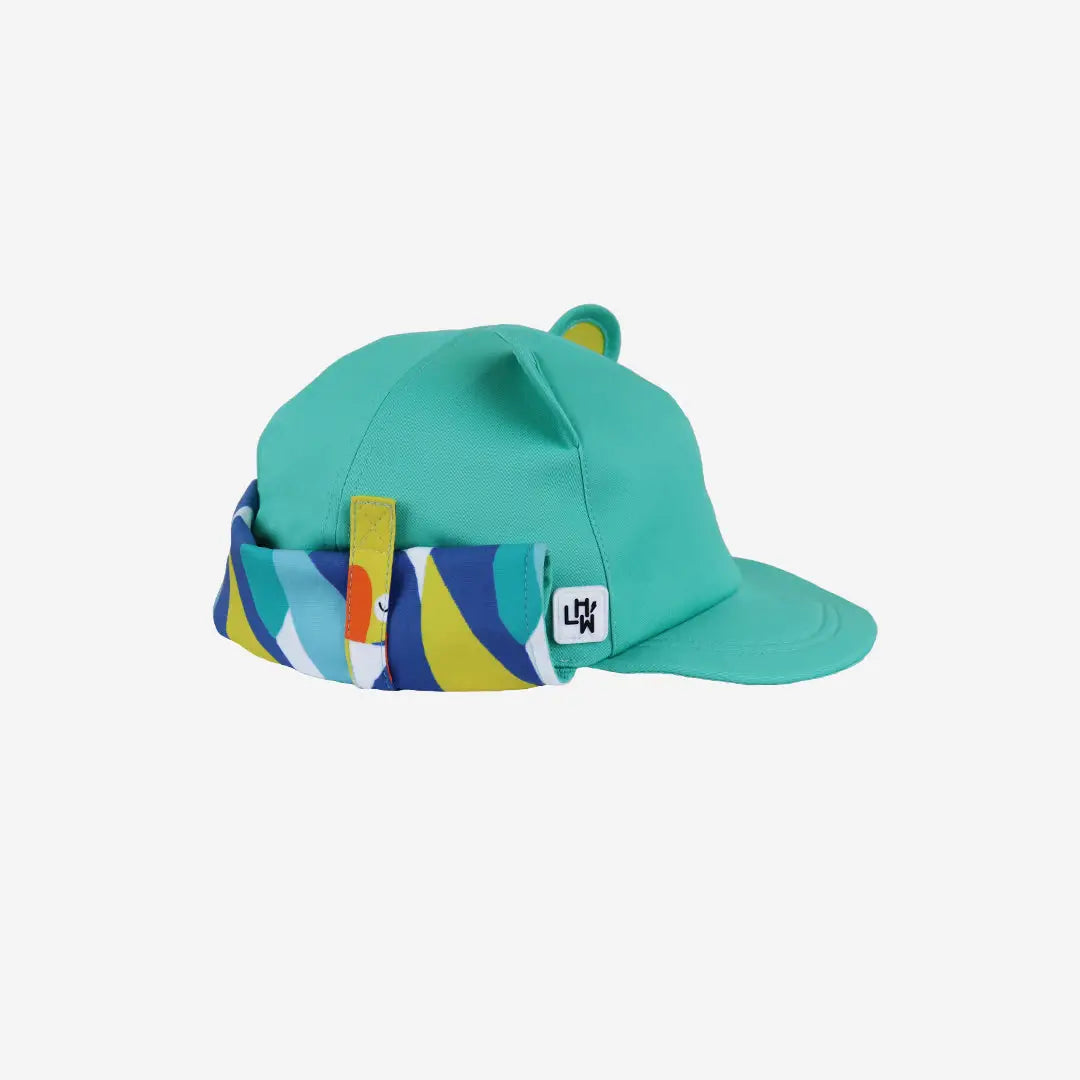 Little Hotdog Watson The Cub hat with neck flap: Turquoise