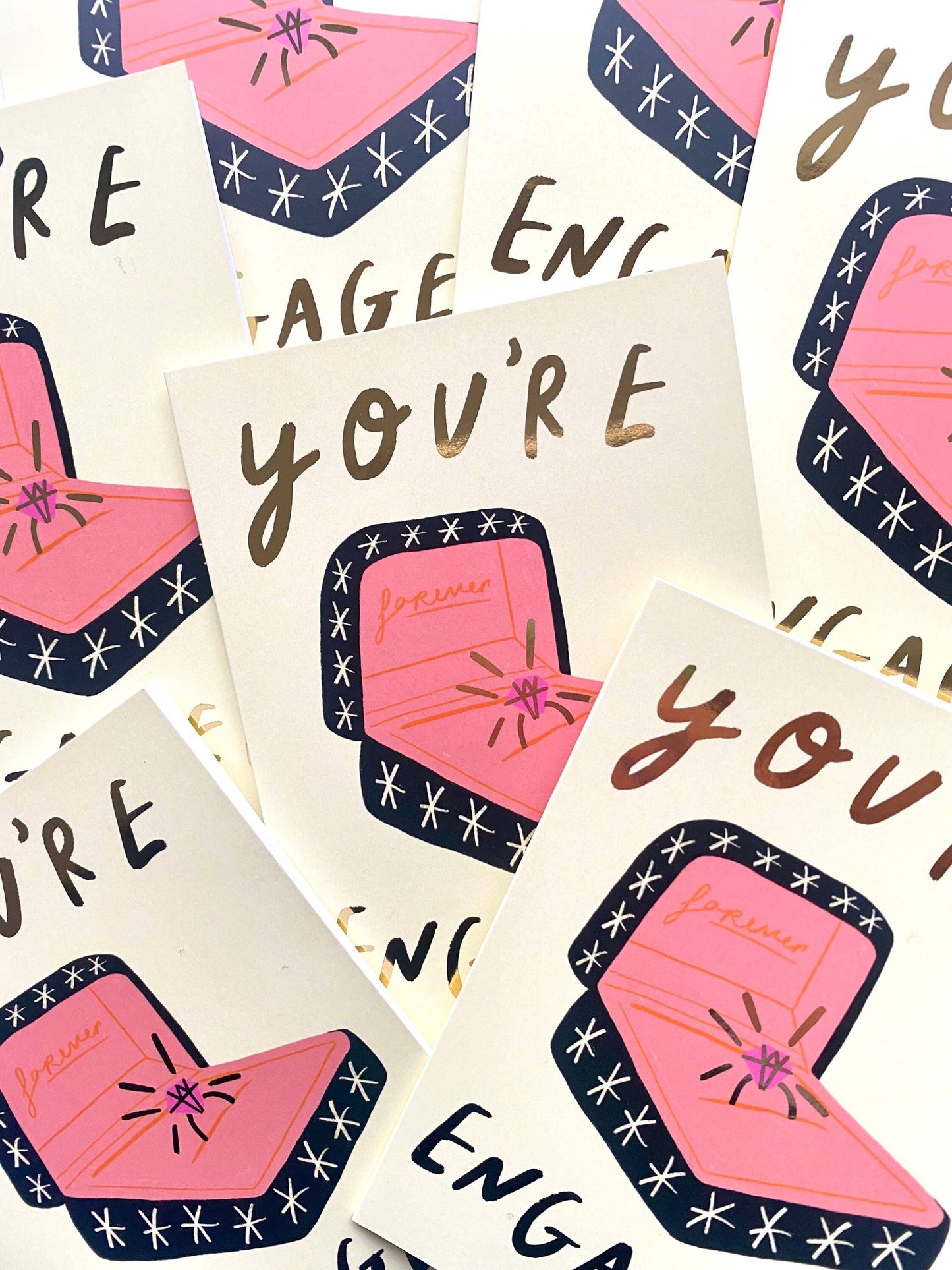 Kerrie Illustrates - You're Engaged Congratulations Couple Gold Greetings Card 