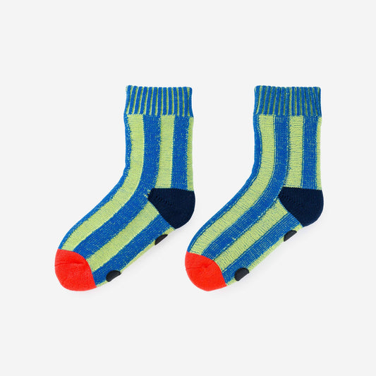 VERLOOP Big Stripe House Socks: Lime Cobalt