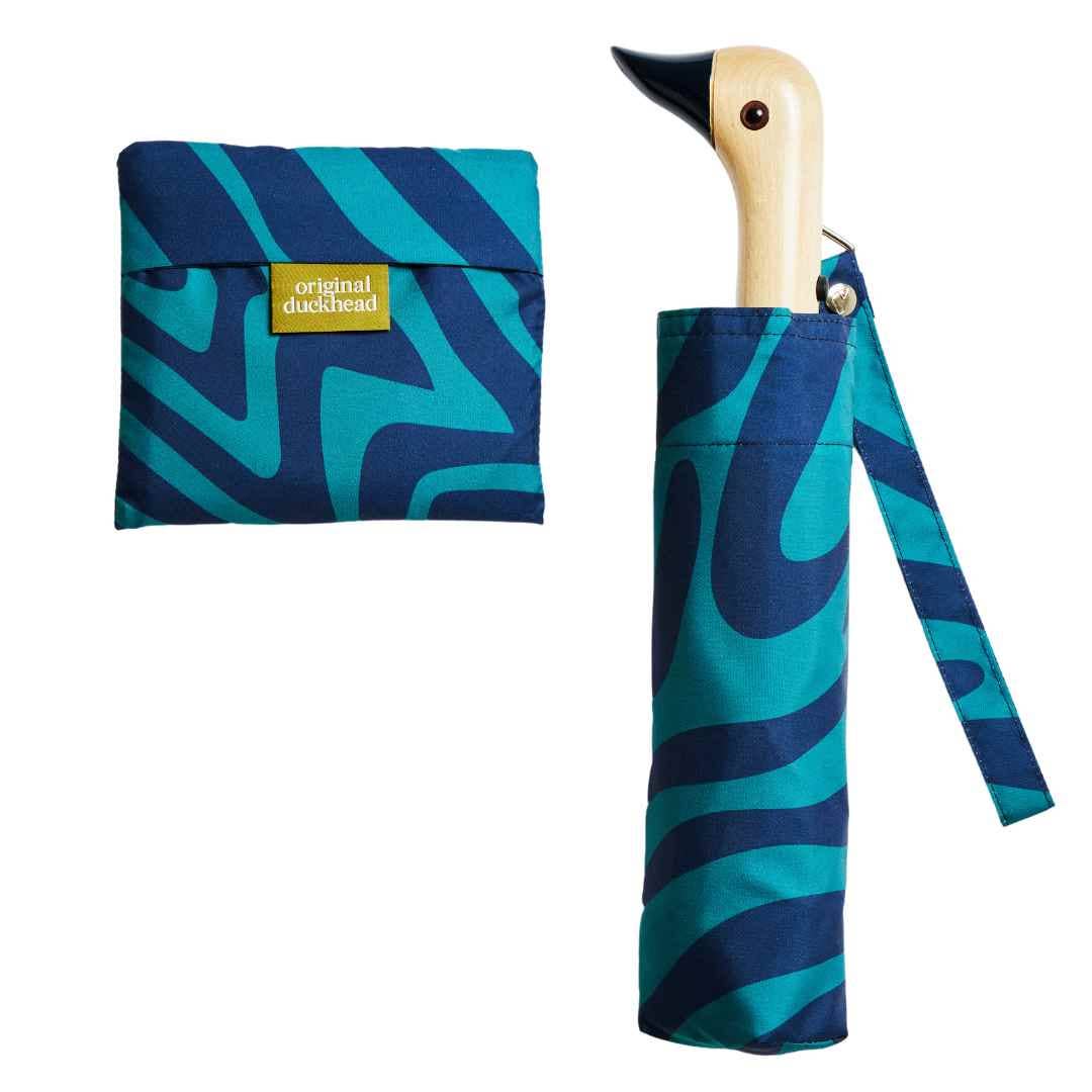 Original Duckhead - Blue Swirl Compact Eco-Friendly Wind Resistant Umbrella