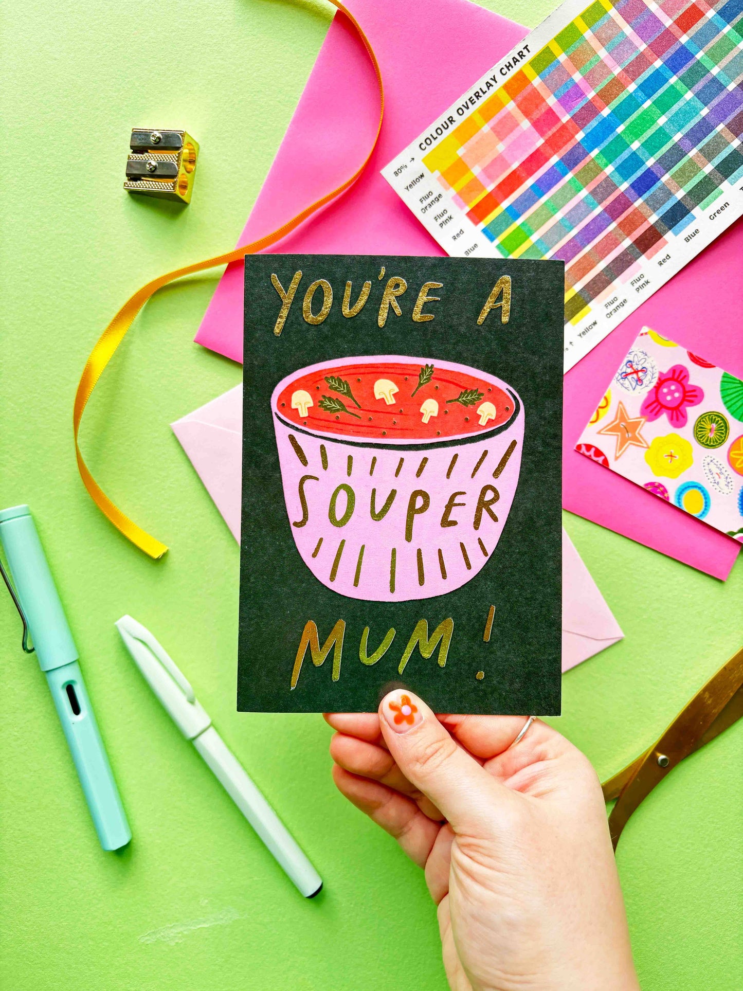 Kerrie Illustrates - You're a Souper Mum Punny Gold Mother's Day Greetings Card 