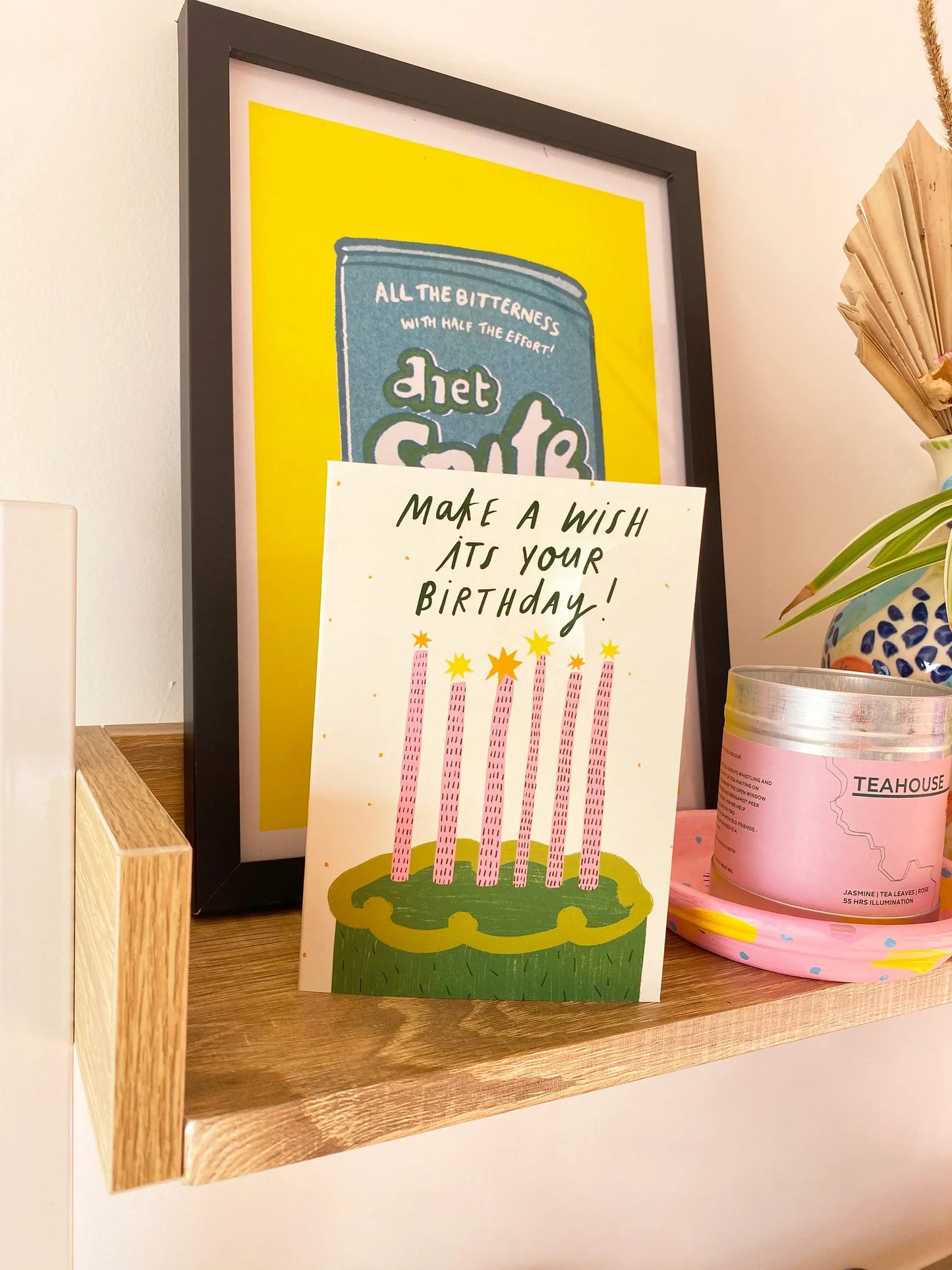 Kerrie Illustrates - Make a Wish Green Cake Birthday Greeting Cards | Bday Sister
