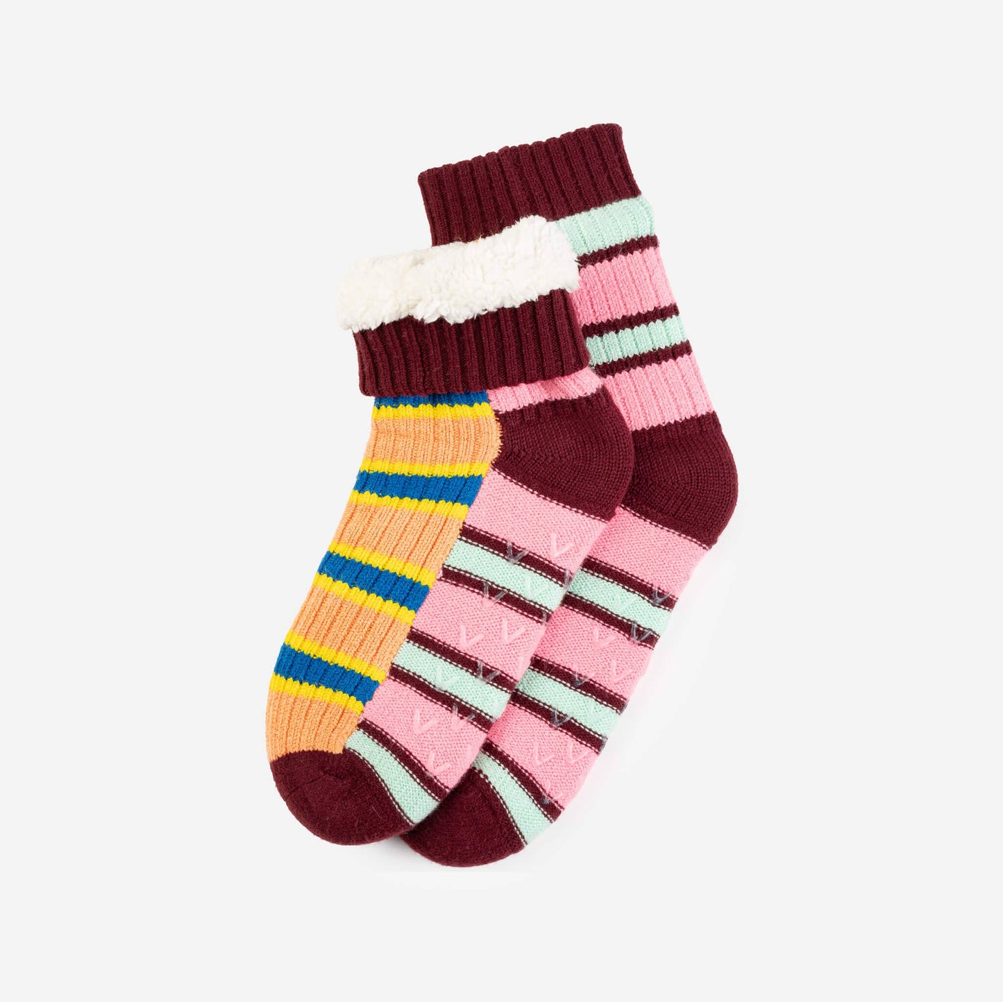 VERLOOP Zipper Stripe House Socks: Peach Cobalt