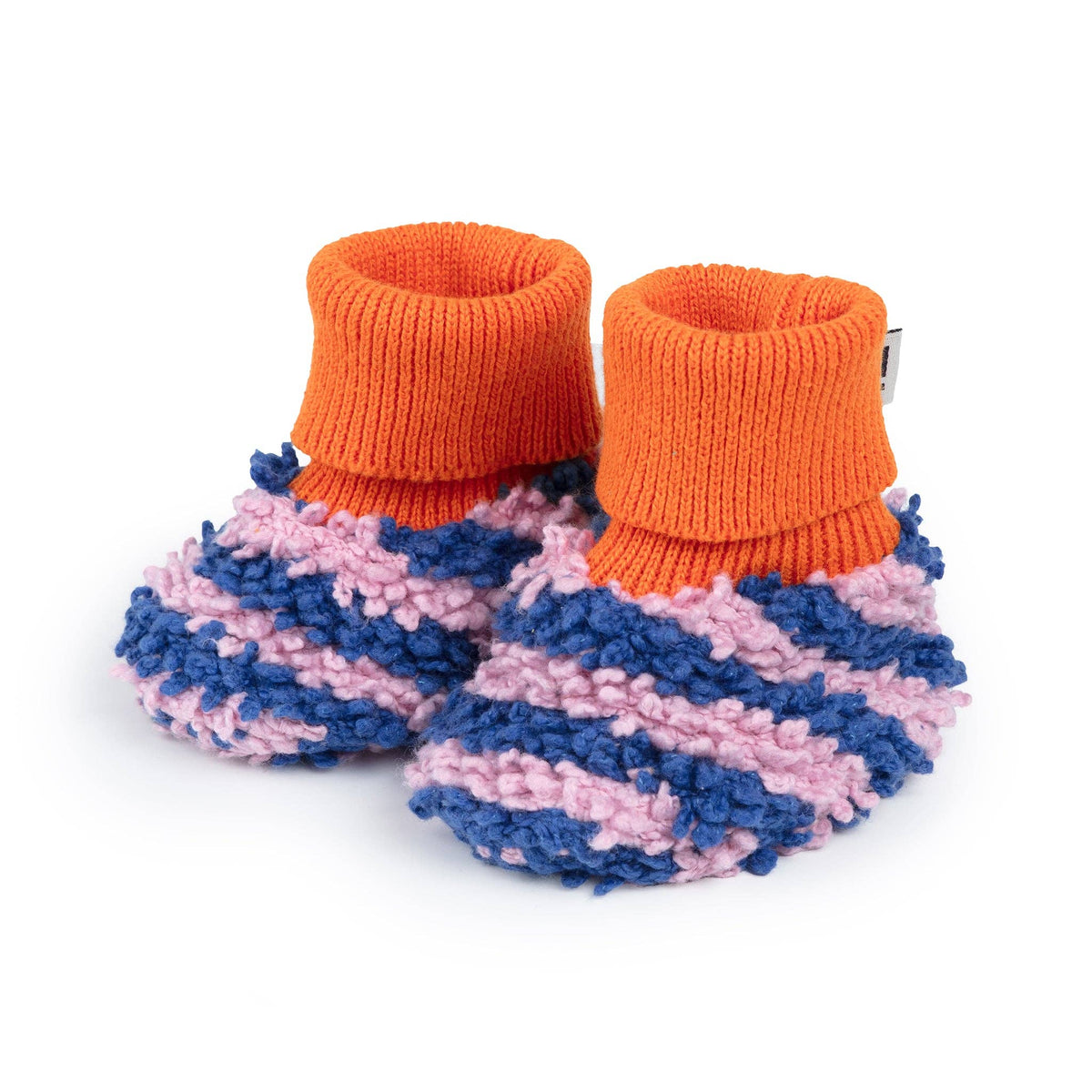 Sophie Home - Cotton Knit Baby Slipper Socks: Boucle Striped Cobalt