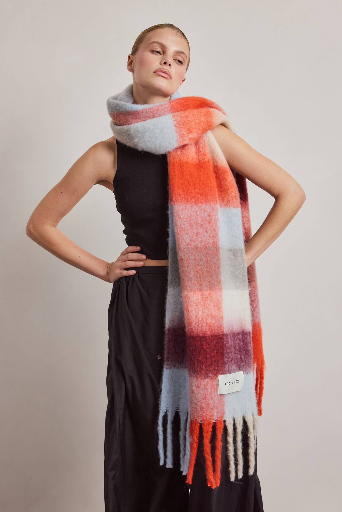 ARCTIC FOX & CO. - The Reykjavik Scarf - 100% Recycled - Red Blue Check - AW26