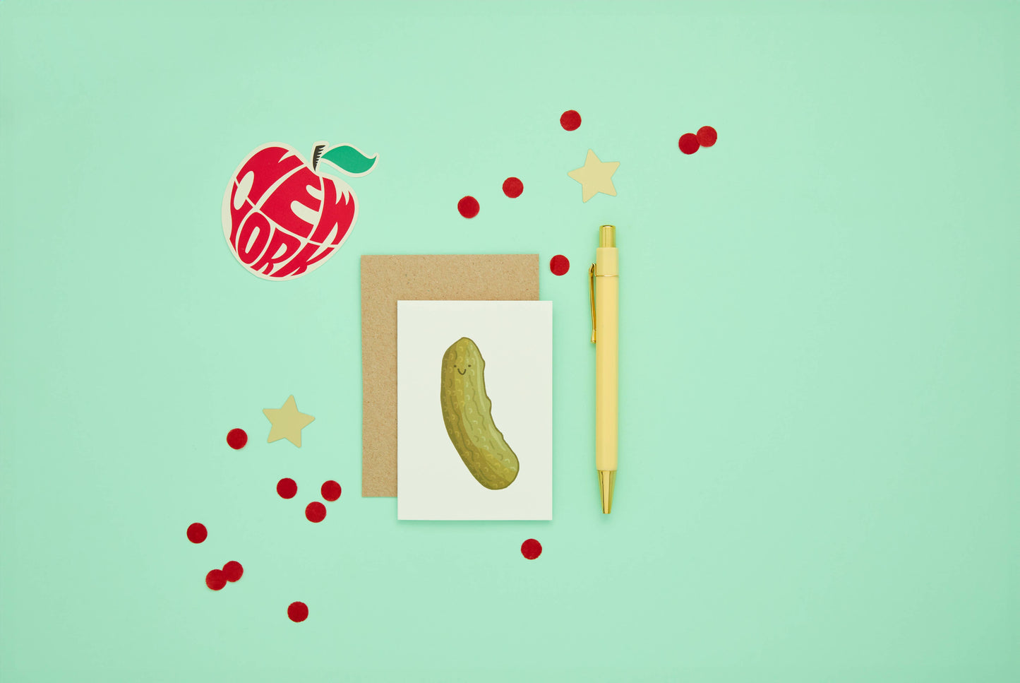 You've Got Pen On Your Face - Pickle Mini A7 Greeting Card | Quirky Foodie Design