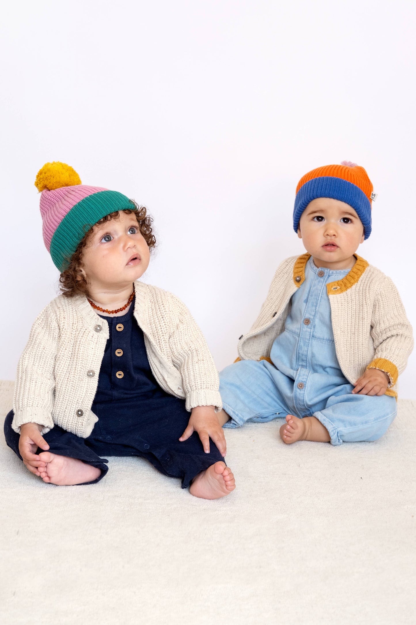 Sophie Home Ltd - Cotton Knit Baby Bobble Hat:  Orange & Blue