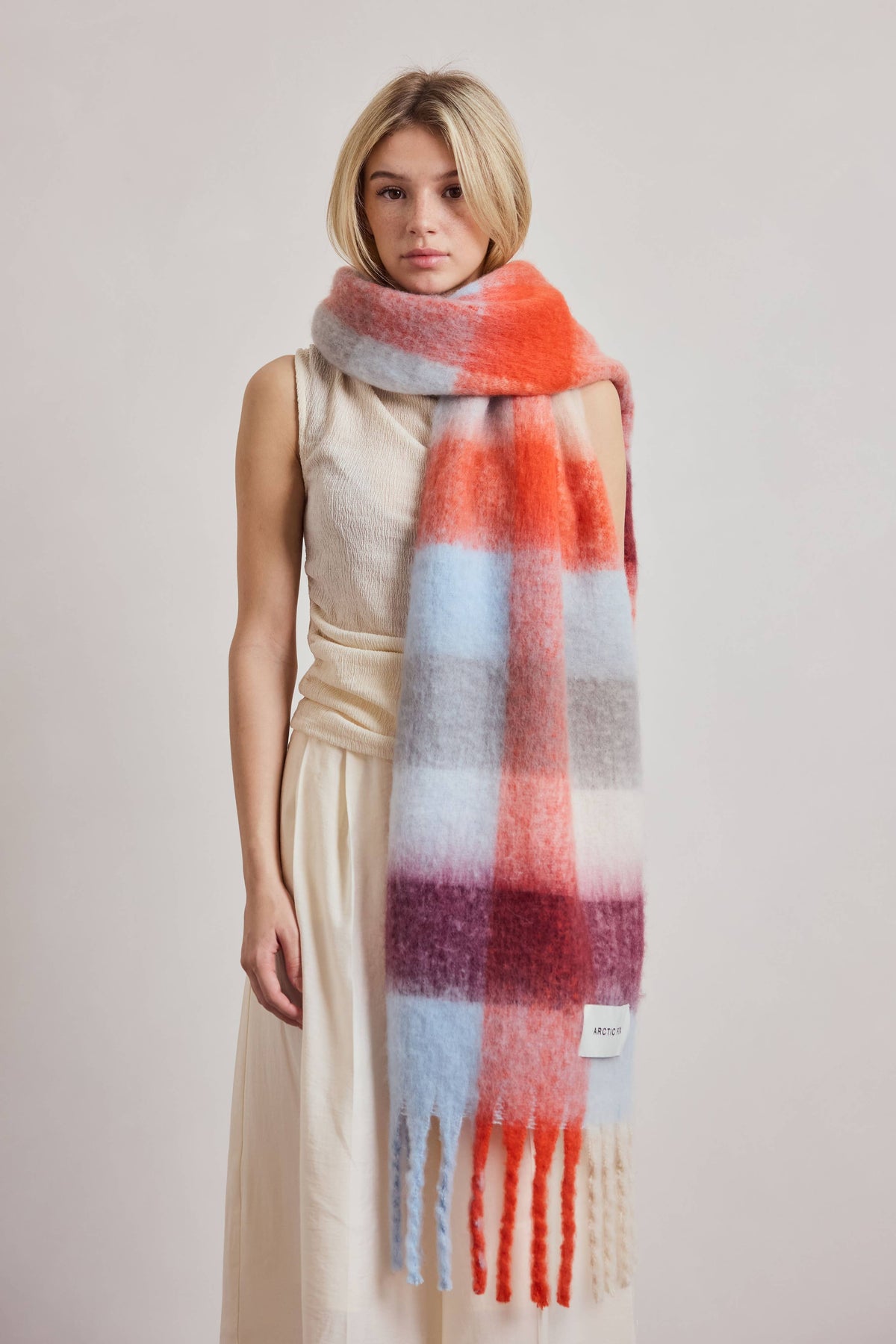 ARCTIC FOX & CO. - The Reykjavik Scarf - 100% Recycled - Red Blue Check - AW26