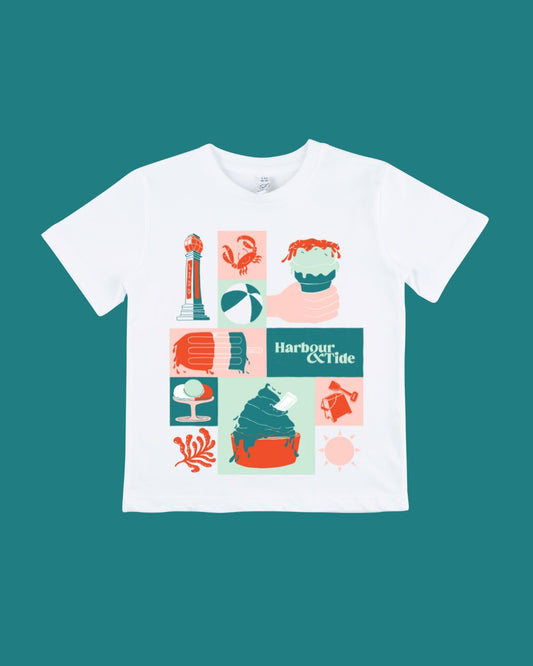 A Day by The Sea printed organic cotton kids t-shirt