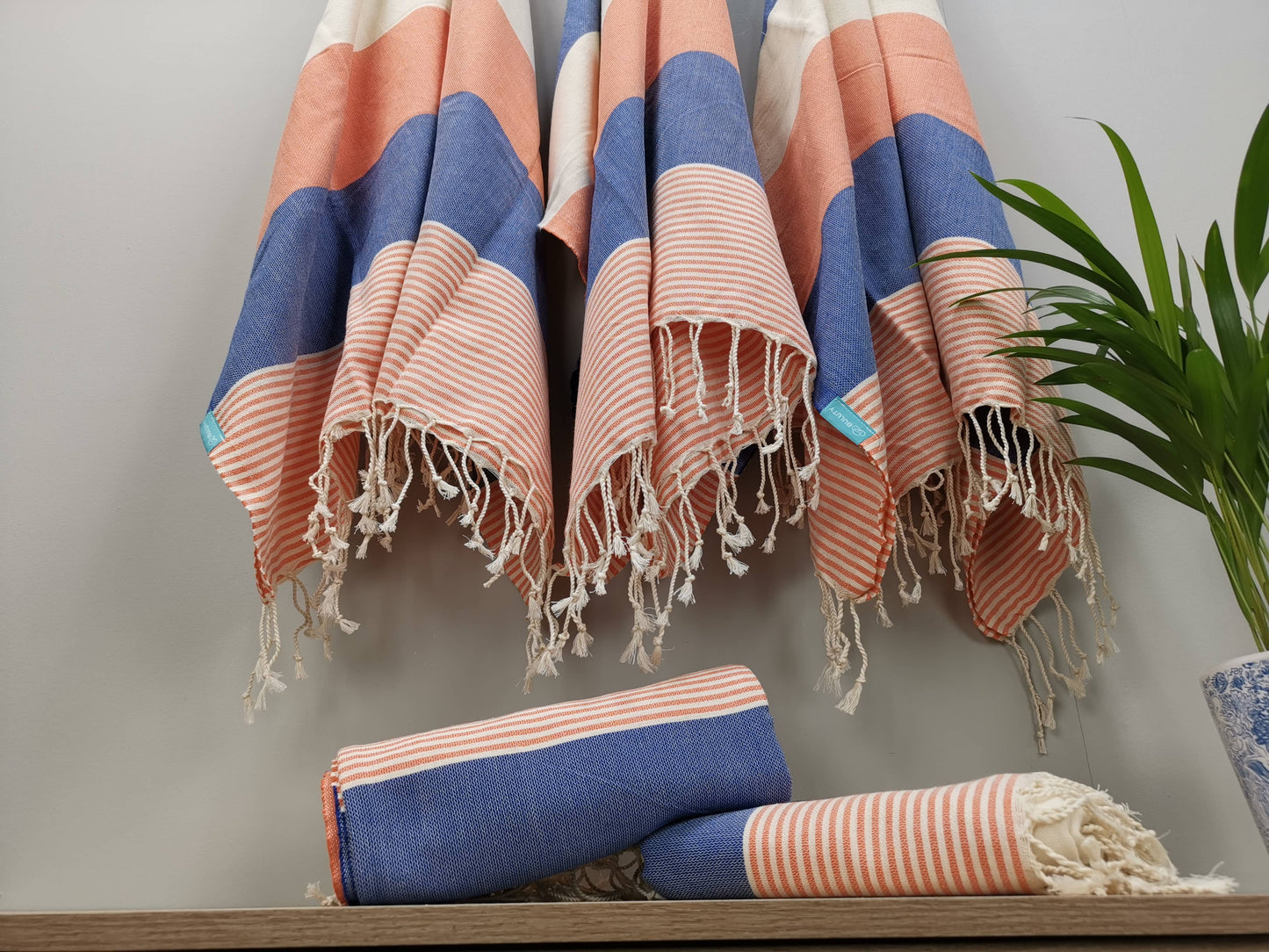 Buluty Cotton Beach Towel -  Navy & Orange