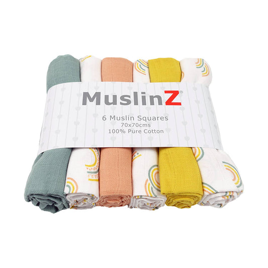 Muslinz - MerryGoRoundUK Ltd - MuslinZ 6pk 100% Cotton Muslin Squares Scandi Rainbow