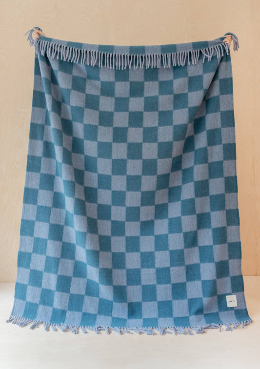 TBCo - Brushed Recycled Wool Blanket in Blue Checkerboard