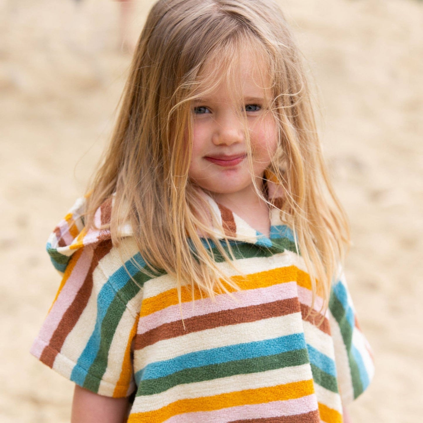 Little Green Radicals - Rainbow Kids Hooded Beach Towel Poncho: Rainbow Stripe, ages 2-8