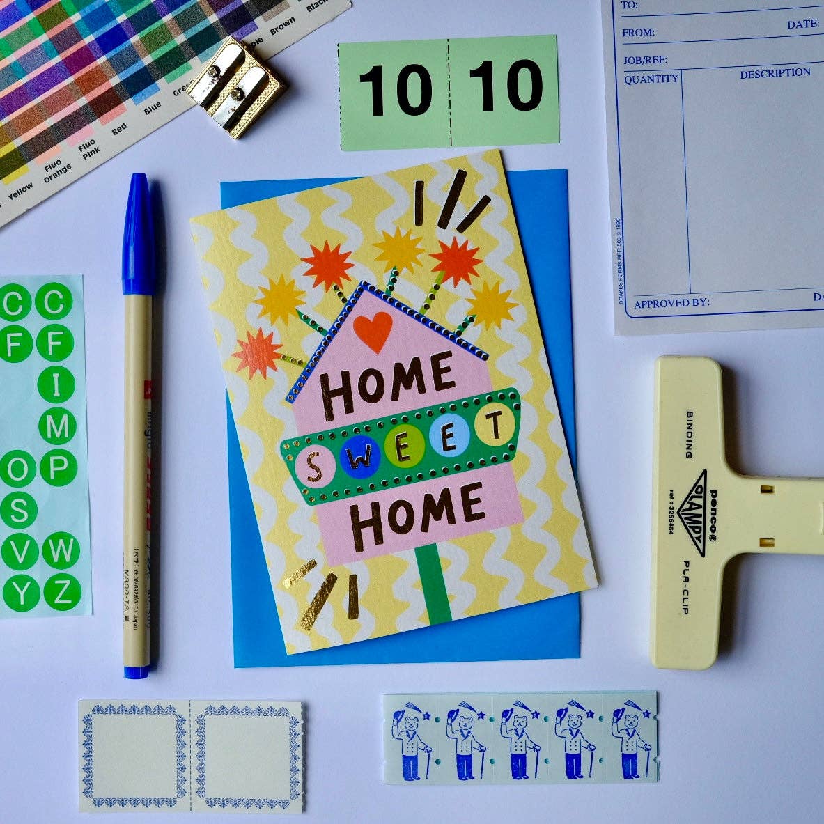Kerrie Illustrates - Retro Home Sweet Home Sign Greetings Card | Vintage Sign New Home Card | Retro Motel Style New Home Card
