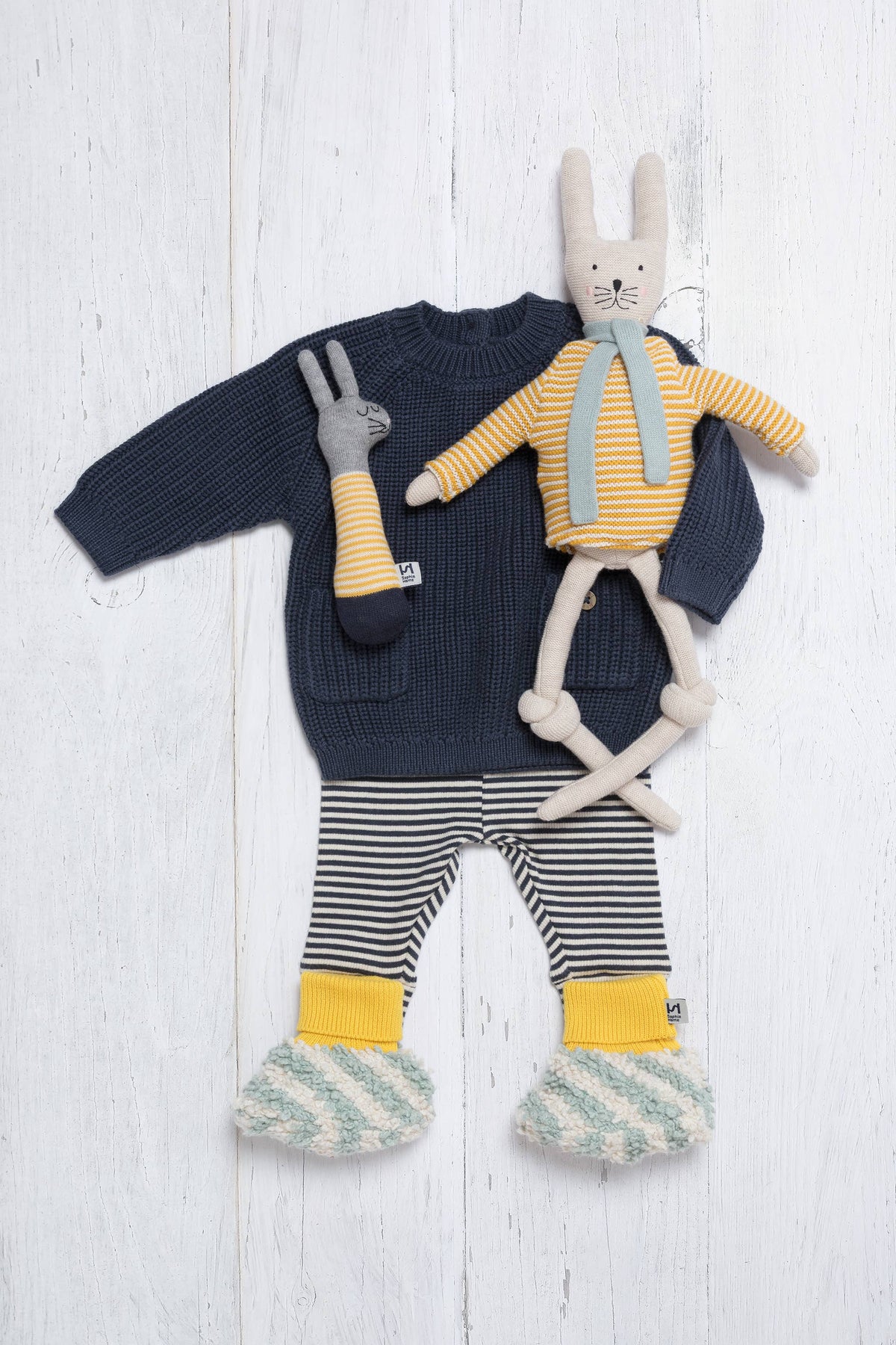 Sophie Home - Cotton Knit Baby Slipper Socks: Boucle Striped Aqua