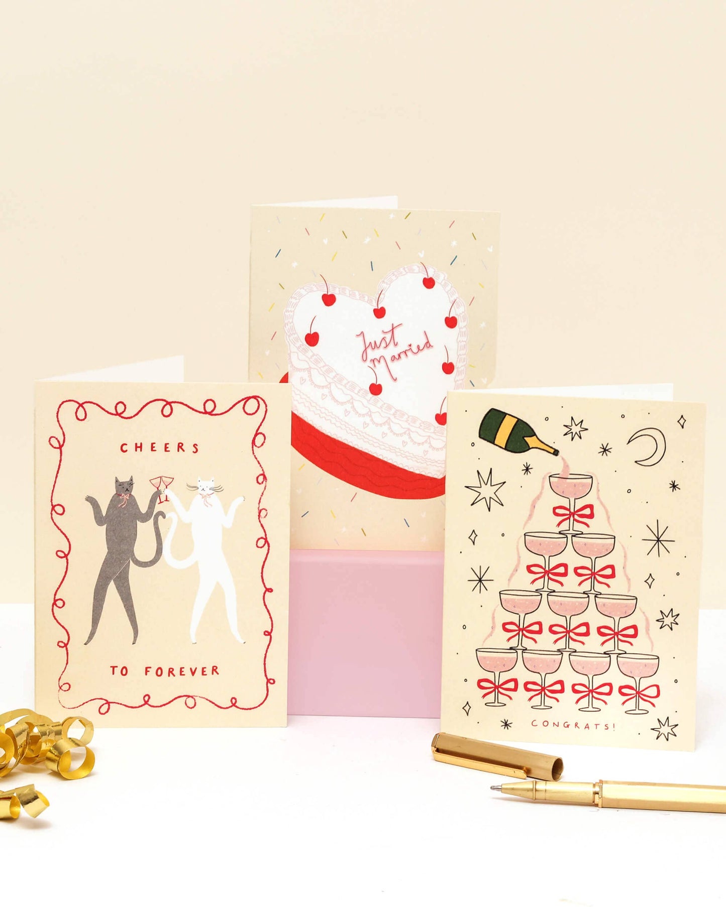 Little Black Cat - Heart Cake Wedding Card | Just Married | Wedding Cake Card