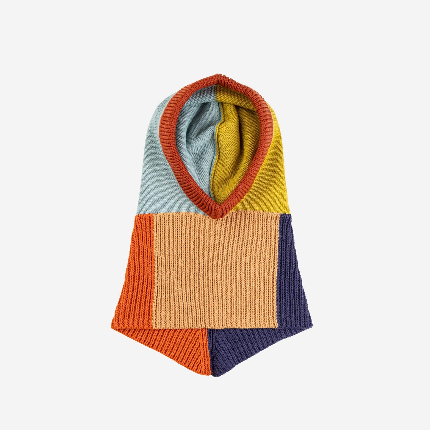 VERLOOP Mismatch Knit Hood: Golden Olive Stone Blue